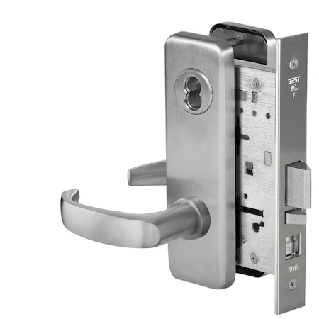 Best Grade 1 Office Mortise Lock, 14 Lever, J Escutcheon, SFIC Housing Less Core, Satin Stainless Steel F 45H7A14J630